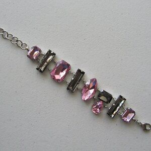 Queen Pink and Gray Crystal Elements Stones Art Deco Adjustable Clasp Bracelet
